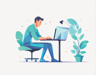 Fototapeta na wymiar businessman working at laptop in office. vector illustration of young businessman working on laptop businessman working at laptop in office. vector illustration of young businessman working on laptop 