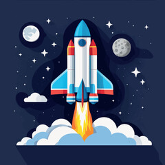 space shuttle and rocket. flat vector illustration space shuttle and rocket. flat vector illustration rocket launch in the sky. vector illustration