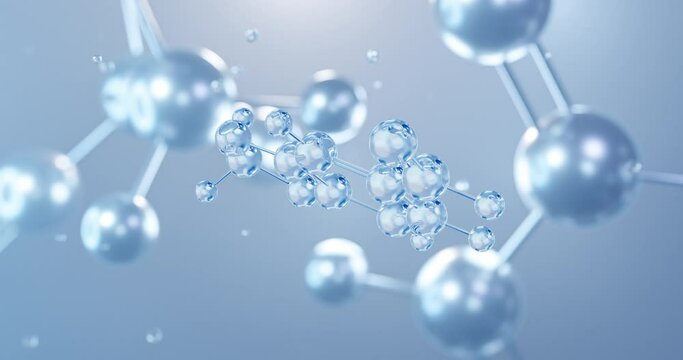 Piperonal, rotating 3D model of aromatic aldehydes, seamless looped video, molecular structure with selective focus