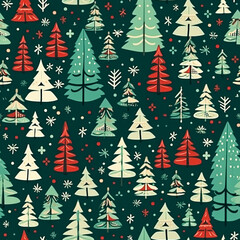 Obraz premium Christmas tree seamless pattern, tileable holiday country print for wallpaper, wrapping paper, scrapbook, fabric and product design