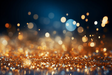 Golden christmas confetti background, glitter, bokeh, sparkling gold, banner with space for text