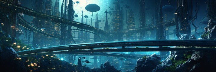 science fiction undersea city - obrazy, fototapety, plakaty