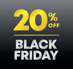 20% off. Special offer Black Friday sticker. Tag twenty percent off price, value. Advertising for sales, promo, discount, shop. Campaign for retail, store. Vector, icon