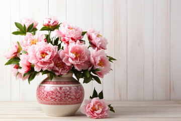 bouquet of pink roses in vase - obrazy, fototapety, plakaty
