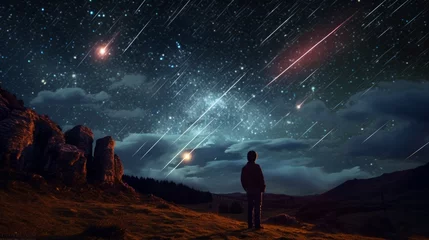 Foto auf Acrylglas Shooting stars in the night sky, copy space, 16:9 © Christian
