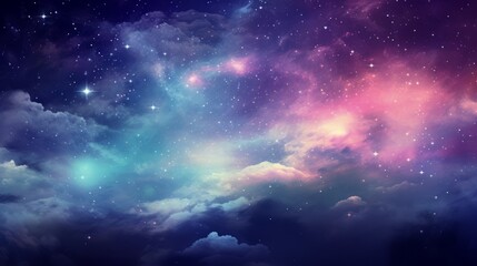 Colorful space galaxy cloud nebula, stary night cosmos, 16:9, copy space - obrazy, fototapety, plakaty