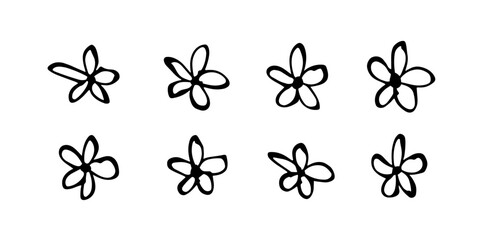 Flower doodle set. Hand drawn daisy scribble with pencil, pen or marker. Abstract retro, vintage, grunge tattoo sketch or clothes print (Full Vector) - obrazy, fototapety, plakaty