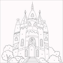 Coloring page for kids with castle, palace. Color by numbers. Coloring book. Vector illustration. Mathematics educational children game