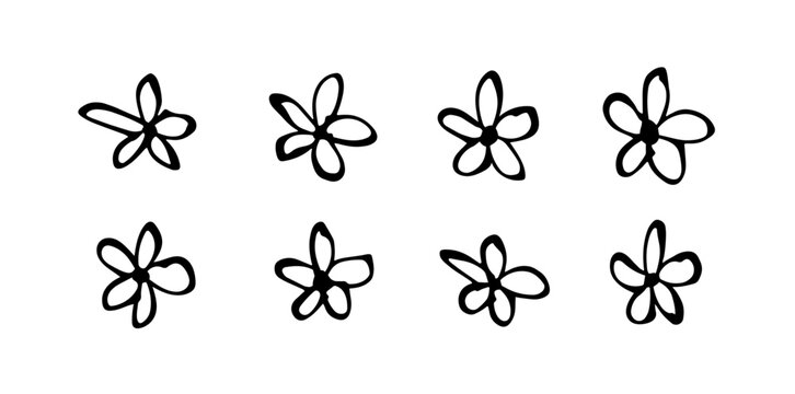 Flower Doodle Set. Hand Drawn Daisy Scribble With Pencil, Pen Or Marker. Abstract Retro, Vintage, Grunge Tattoo Sketch Or Clothes Print (Full Vector)