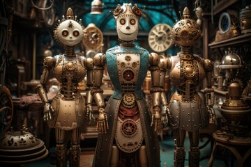 Steampunk-inspired clockwork automatons with intricate gears and mechanisms - Generative AI