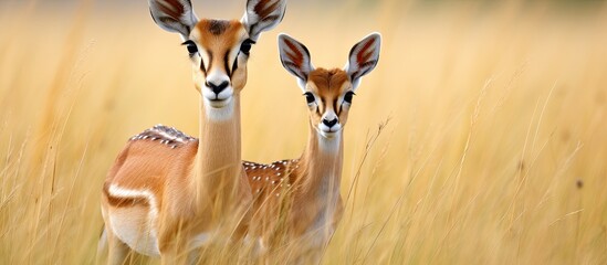 Thomson gazelle mother and baby in grass - obrazy, fototapety, plakaty