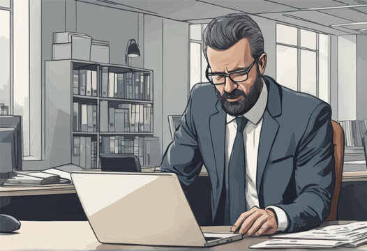 businessman in suit reading newspaper businessman in suit reading newspaper businessman working in office, vector illustration.