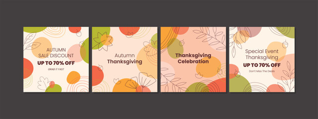 Thanksgiving Celebration Square template with colorful concept for social media posts, mobile apps, banners design, web or internet ads.