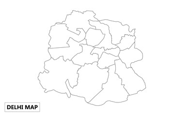 Delhi officially the National Capital Territory of Delhi, and a Union Territory of India containing New Delhi black stroke map on white background editable vector
