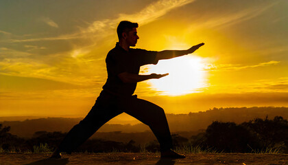 A man practicing Tai Chi in an outdoor