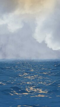 Blue Ocean View with Clouds on the Horizon vertical video