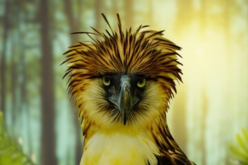 The Philippine eagle (Pithecophaga jefferyi) is one of the most endangered bird species in the world.Philippine eagle (Pithecophaga jefferyi) (Monkey-eating eagle), Davao, Mindanao, Philippines,  Asia