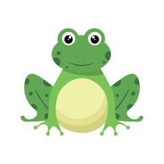 Green frog cartoon character isolated on white background. Vector illustration.
