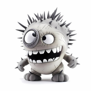 wild goofy face monster man with spiked hair; in 3d rendered style