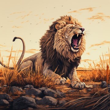 An aggressive ferocious african lion roar picture Generative AI