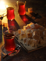 Traditional Turkish lokum with tea