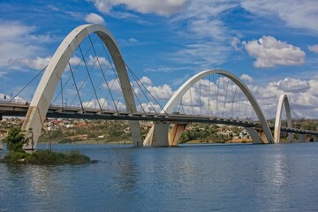 Fototapeta na wymiar The Juscelino Kubitschek Bridge is named after the President of Brazil (1956-1961) who spearheaded the development of Brasilia as the country's Federal District (Capital). 
