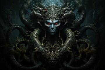 Serpentine naga, possessing both human and snake-like features, with vast wisdom - Generative AI