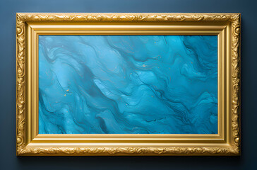 Photo wooden picture frame photo frame space for text. mock up on blue background