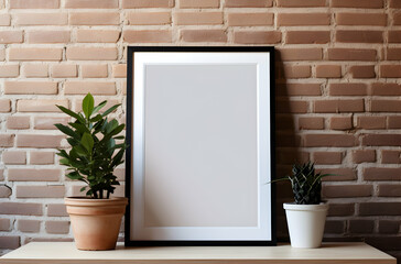Photo Plant lover home decoration with picture frame mockup empty space