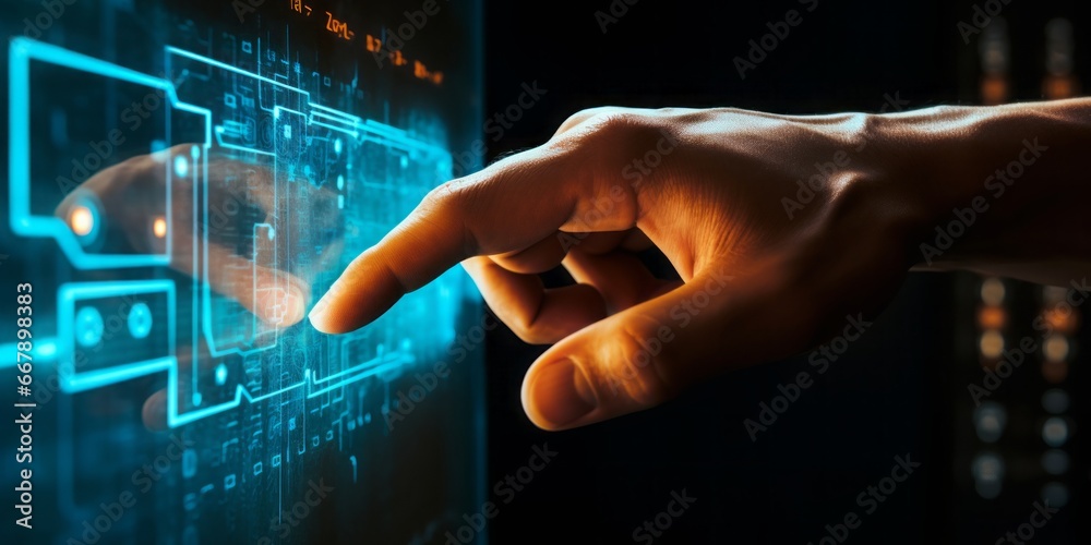 Fototapete finger gracefully touches a touch detection screen, embracing the seamless connection of human inter
