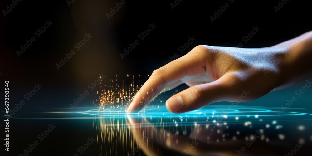 Fototapete finger gracefully touches a touch detection screen, embracing the seamless connection of human inter