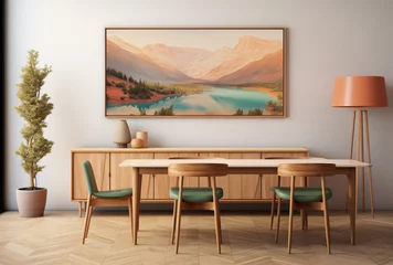 Tapeten modern furniture in a dining room 3d rendering, light emerald and light brown, australian landscapes, traditional oil painting, minimalistic japanese, captures the essence of nature, american © IgnacioJulian