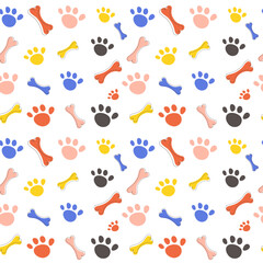 Bright seamless pattern for pet shop. Bright print for clothes or accessories for dogs with paw and bone vector	