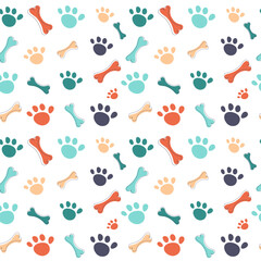 Cute seamless pattern for pet shop. Bright print for clothes or accessories for dogs with paw and bone vector	