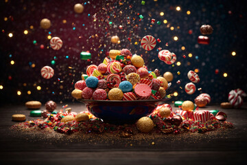 christmas candies dynamic scene, commercial