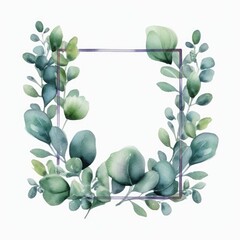 Watercolor Eucalyptus leaf frame with a watercolor splash or splatter effect on white. AI generated