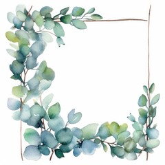 Watercolor Eucalyptus leaf frame on white background. AI generated