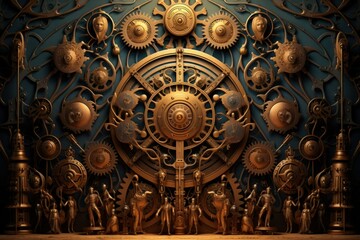 Fototapeta na wymiar Steampunk-inspired clockwork automatons with intricate gears and mechanisms - Generative AI