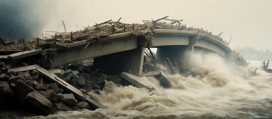 River bridge destroyed by flood infrastructure destroyed - Powered by Adobe