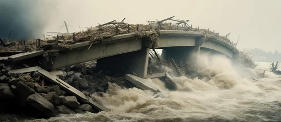 Foto op Canvas River bridge destroyed by flood infrastructure destroyed © 2rogan