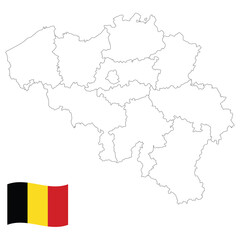 Map of Belgium with Belgium flag
