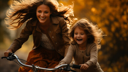 A captivating photograph capturing a young girl joyfully riding her bicycle equipped with training...