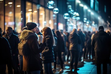 People waiting in line at the store for Black Friday sales. Ai generative - obrazy, fototapety, plakaty