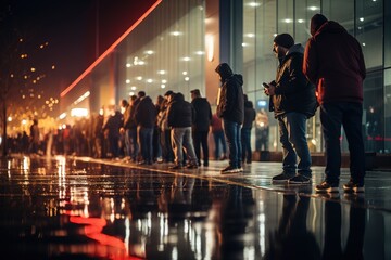 People waiting in line at the store for Black Friday sales. Ai generative