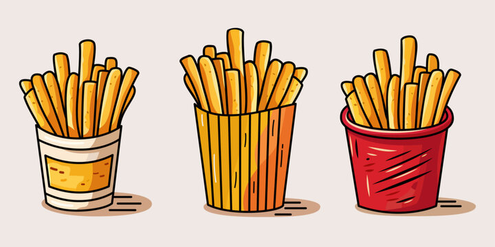 Set of french fries vector illustrations 