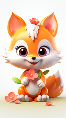 Adorable Fox, Playfully Posing in a Lush and Colorful Floral Decorative Wonderland, Evoking Nature's Beauty and the Whimsy of the Wild