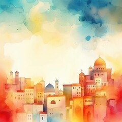 Obraz premium Watercolor European ancient city, generated by AI