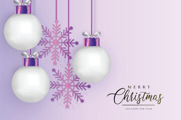 elegant christmas frame with realistic white christmas balls background