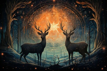 Radiant celestial stags, guiding lost souls through the astral planes - Generative AI