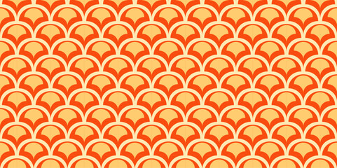 Fish scale abstract geometric seamless pattern colorful circles nostalgic asian retro background. Japanese style for decoration. wallpaper fabric and flooring © Pattern Collector